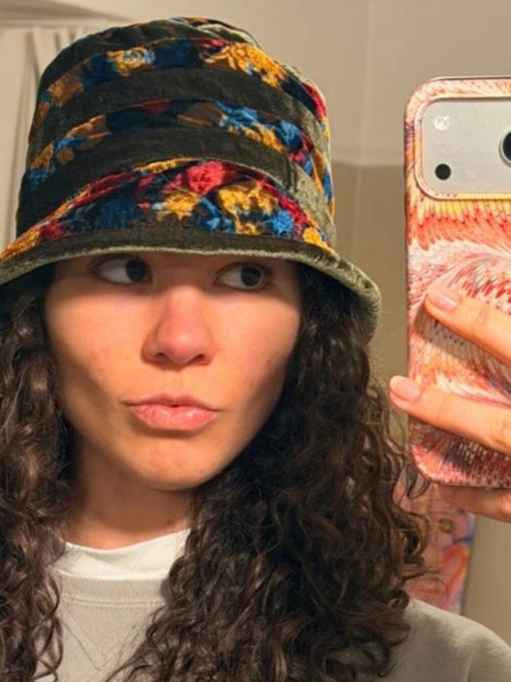 Multi-Colored Velvet Floral Bucket Hat